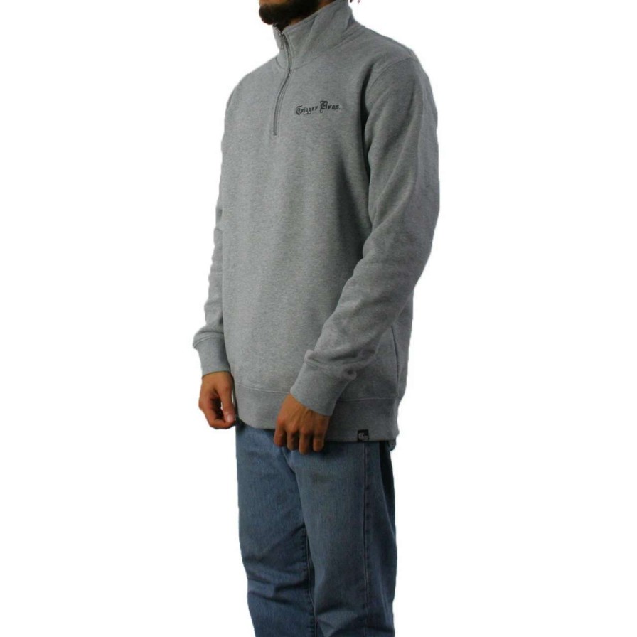 Jumpers & Hoodies * | Trigger Bros Embroidered Quarter Zip Fleece Mens In Marle Grey