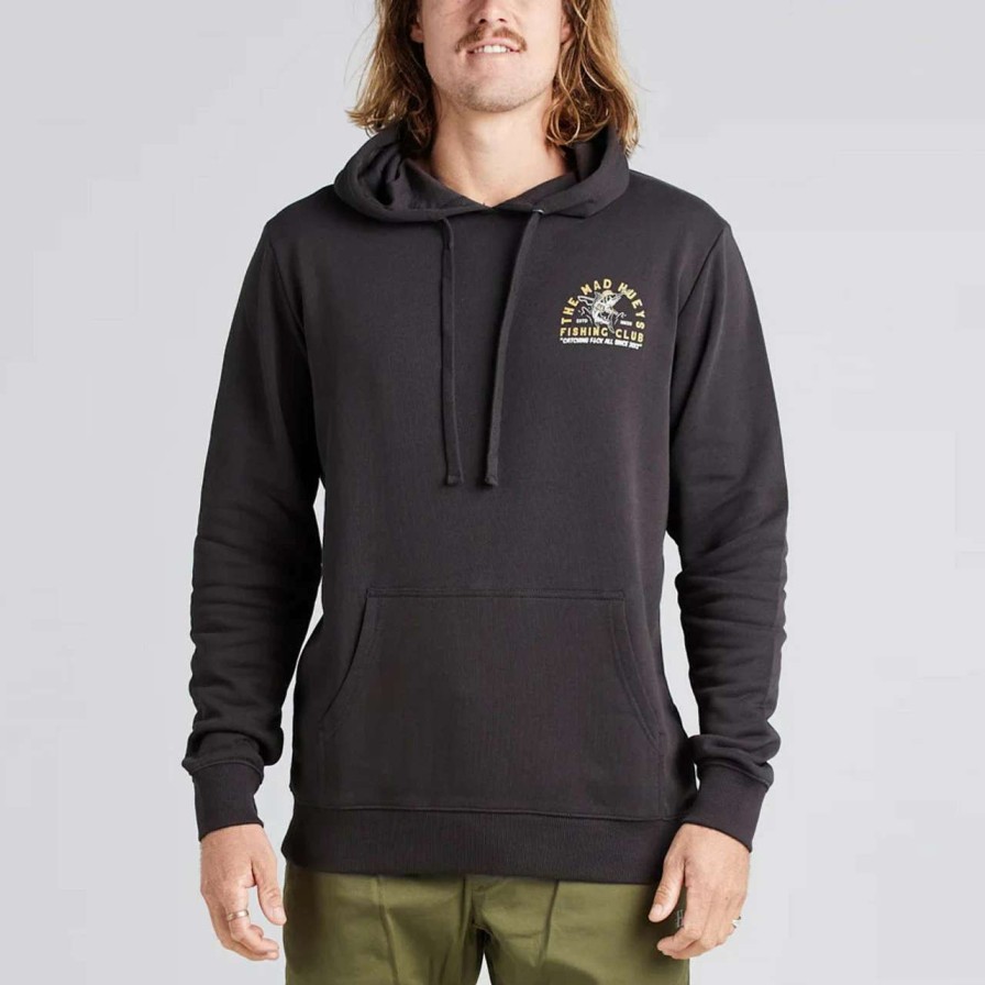 Jumpers & Hoodies * | Mad Hueys Fishing Club Pullover Hoodie Mens In Vintage Black