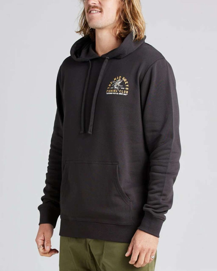 Jumpers & Hoodies * | Mad Hueys Fishing Club Pullover Hoodie Mens In Vintage Black