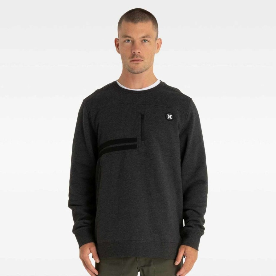 Jumpers & Hoodies * | Hurley Block Party Fleece Crew Mens In Heather Black