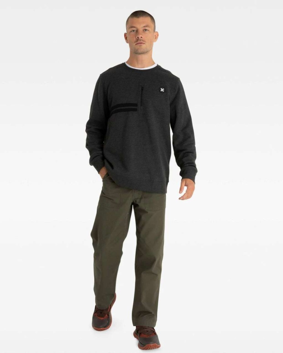 Jumpers & Hoodies * | Hurley Block Party Fleece Crew Mens In Heather Black