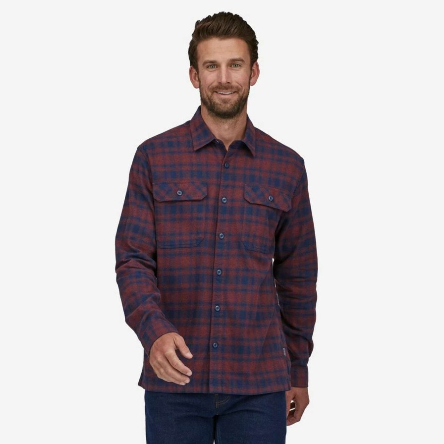 Shirts * | Patagonia Organic Cotton Mw Fjord Flannel Shirt Mens In Connected Lines Sequoia Red