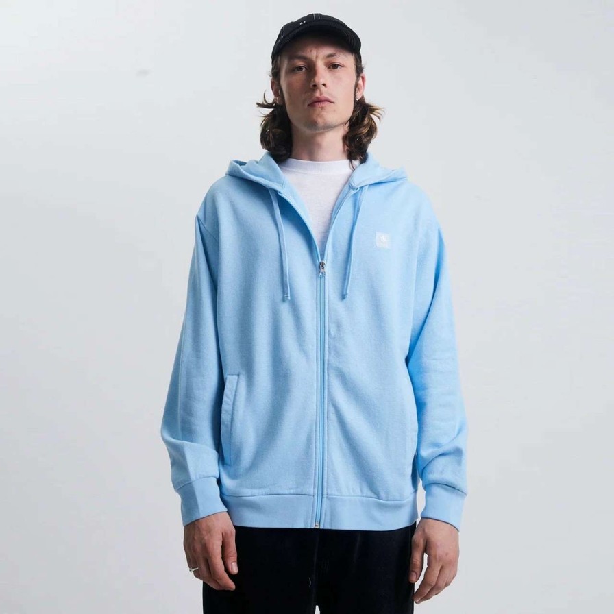 Jumpers & Hoodies * | Afends Daxon Hemp Zip Up Hoodie Mens In Sky Blue