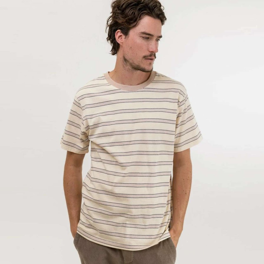 Tees * | Rhythm Everyday Stripe Tee Mens In Ecru Ivory