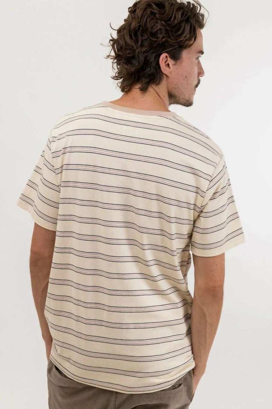 Tees * | Rhythm Everyday Stripe Tee Mens In Ecru Ivory