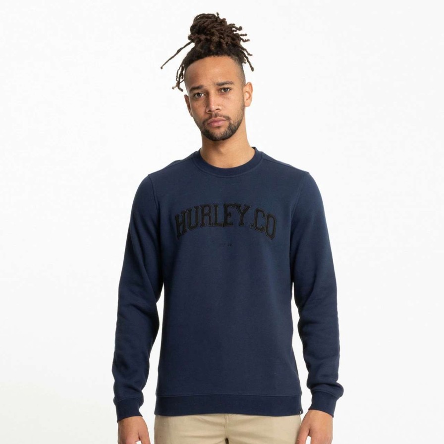 Jumpers & Hoodies * | Hurley Applique Crew Mens In Obsidian Blue