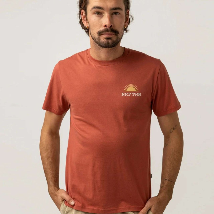 Tees * | Rhythm Awake Tee Mens In Rust Red