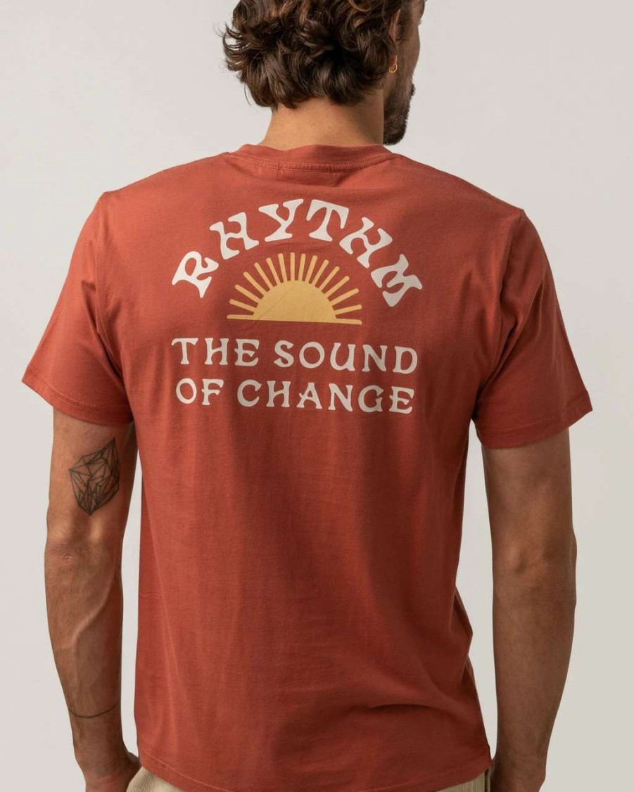 Tees * | Rhythm Awake Tee Mens In Rust Red