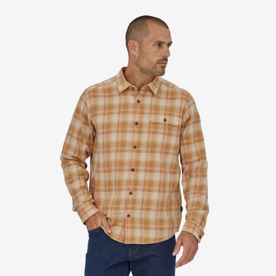 Shirts * | Patagonia Cotton In Conversion Lw Fjord Flannel Shirt Mens In Libbey Dark Camel Yellow