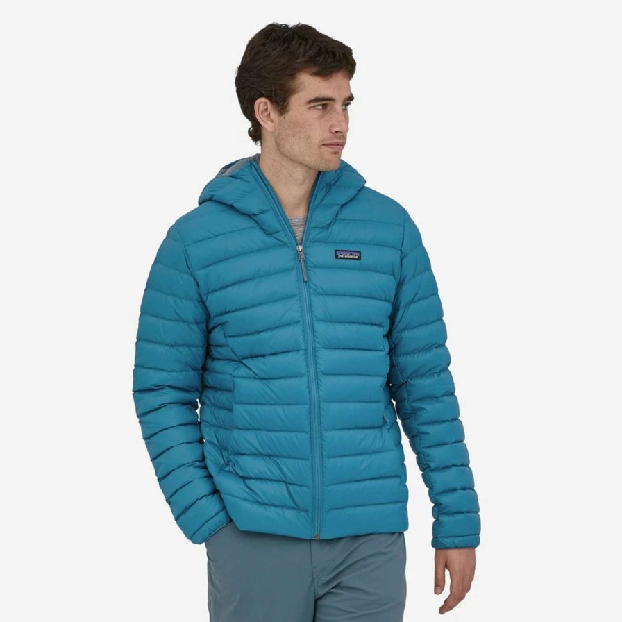 Jackets * | Patagonia Down Sweater Hoody Mens In Wavy Blue