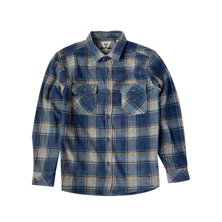 Shirts * | Vissla Eco-Zy Polar Long Sleeve Flannel Shirt Mens In Dark Denim Blue