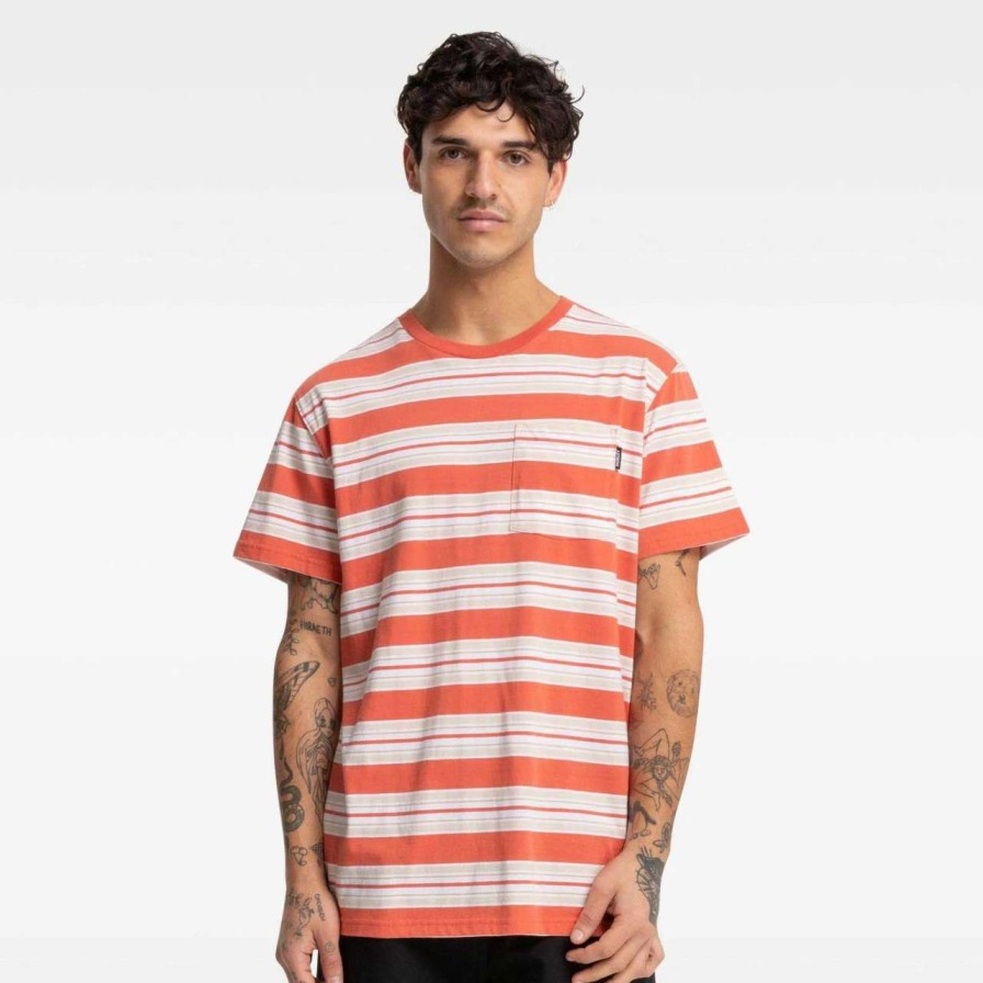 Tees * | Hurley Noah Stripe Tee Mens In Burnt Sienna Orange