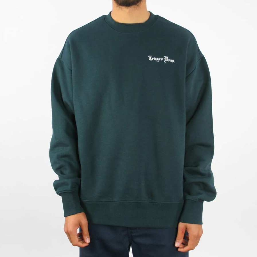 Jumpers & Hoodies * | Trigger Bros Embroidered Heavy Fleece Crew Mens In Pine Green