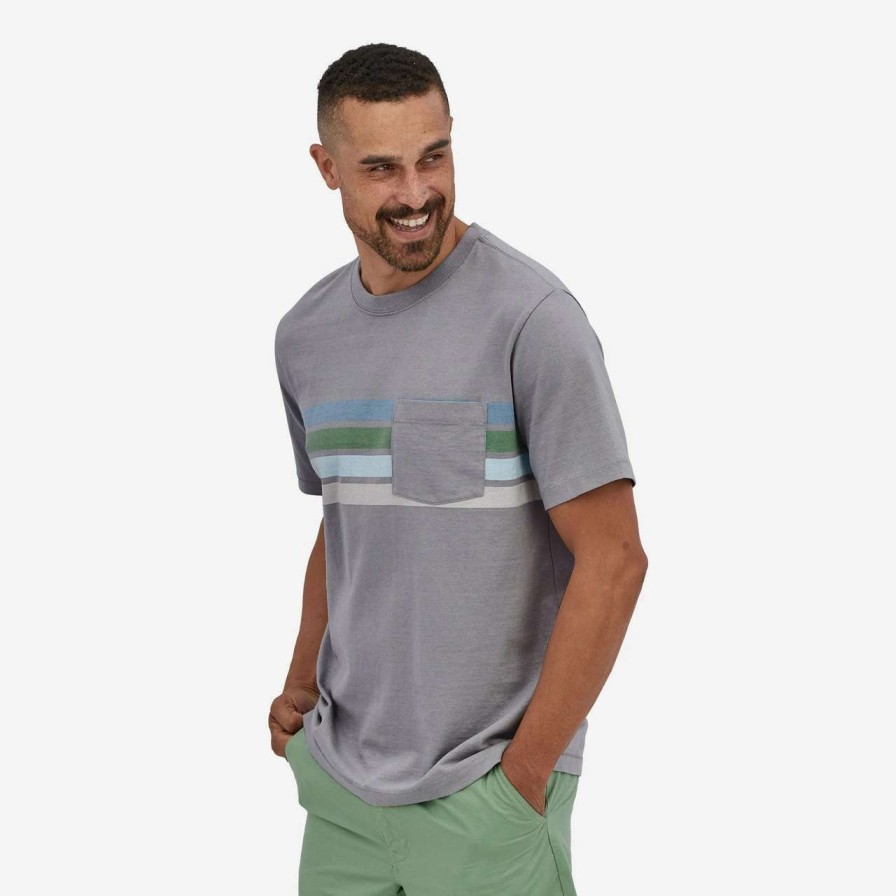 Tees * | Patagonia Cotton In Conversion Mw Pocket Tee Mens In Santa Cruz Line Salt Grey