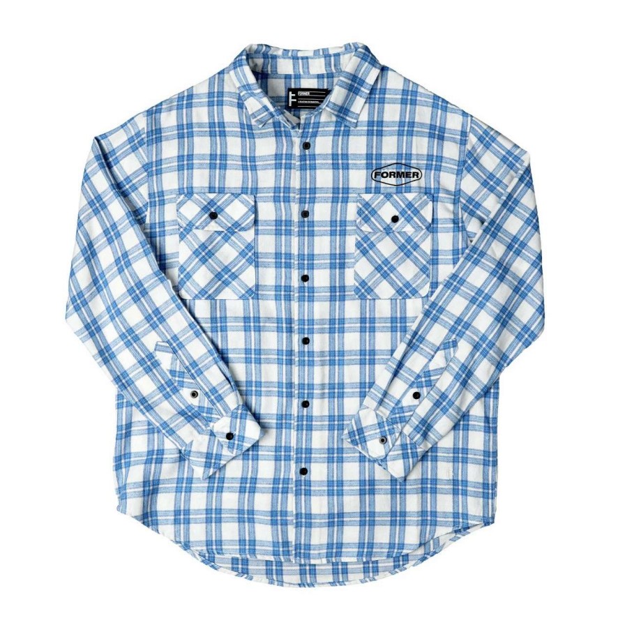 Shirts * | Former Silence Check Long Sleeve Shirt Mens In Pale Blue