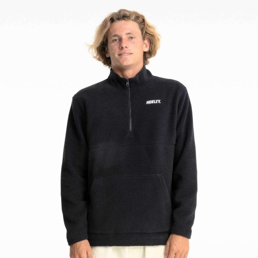 Jumpers & Hoodies * | Hurley Fastlane Sherpa Quarter Zip Mens In After Midnight Black