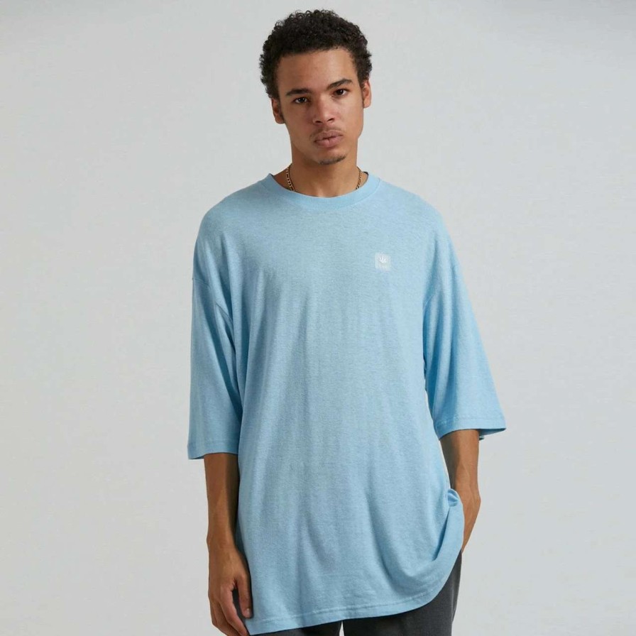 Tees * | Afends Daxon Hemp Oversized Tee Mens In Sky Blue