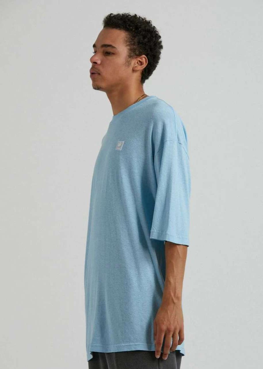 Tees * | Afends Daxon Hemp Oversized Tee Mens In Sky Blue