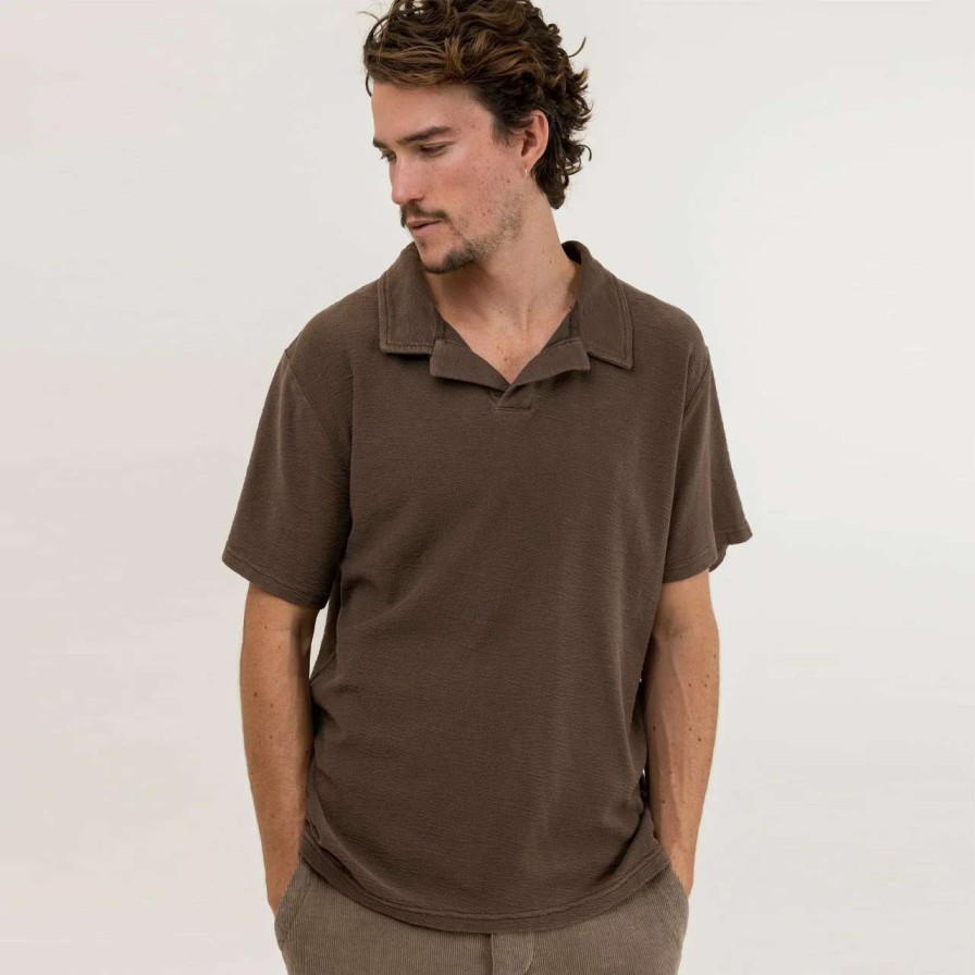 Shirts * | Rhythm Vintage Textured Polo Mens In Brown