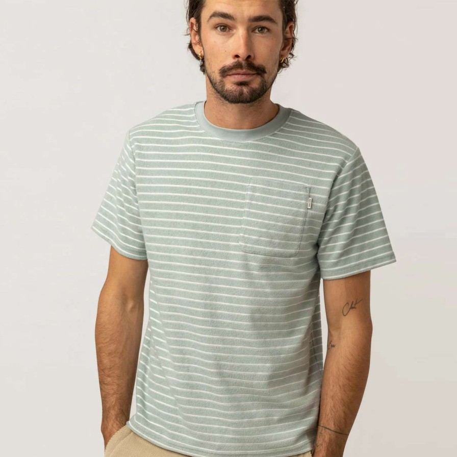 Tees * | Rhythm Vintage Terry Stripe Tee Mens In Seafoam Blue