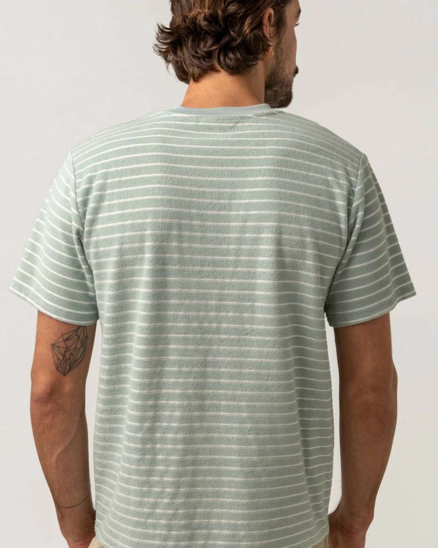 Tees * | Rhythm Vintage Terry Stripe Tee Mens In Seafoam Blue