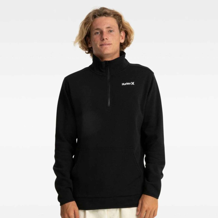 Jumpers & Hoodies * | Hurley One And Only Quarter Zip Fleece Mens In Black