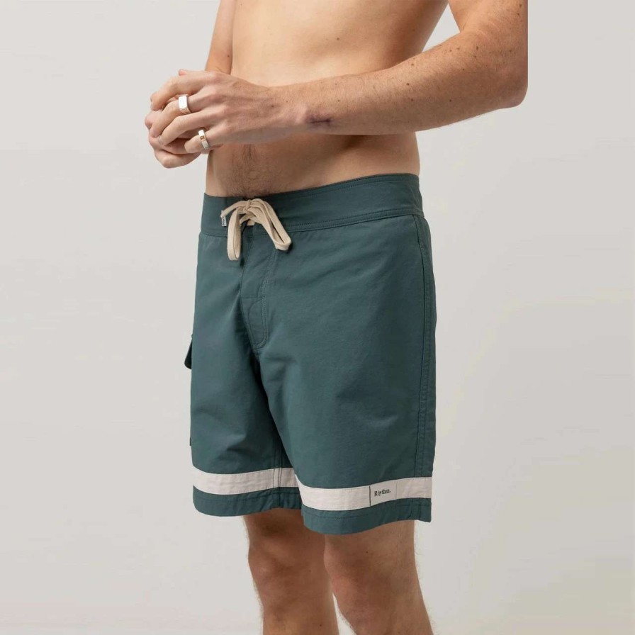 Bottoms * | Rhythm Stripe Trunk Short Mens In Teal Green