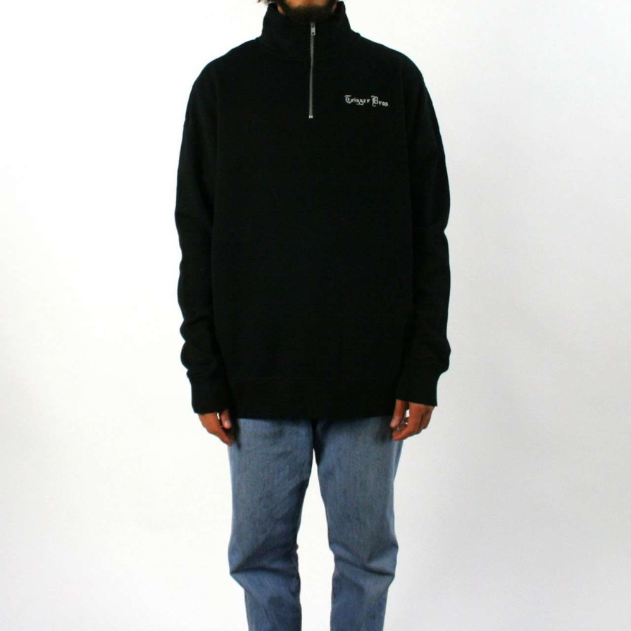 Jumpers & Hoodies * | Trigger Bros Embroidered Quarter Zip Fleece Mens In Black