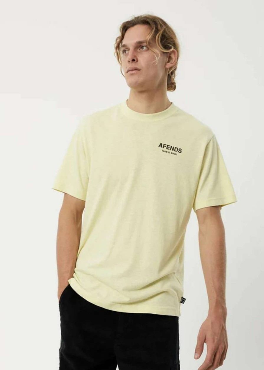 Tees * | Afends Tack It Back Hemp Retro Graphic Tee Mens In Citron Yellow