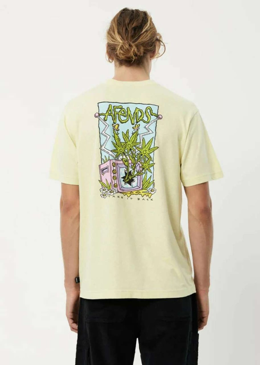 Tees * | Afends Tack It Back Hemp Retro Graphic Tee Mens In Citron Yellow