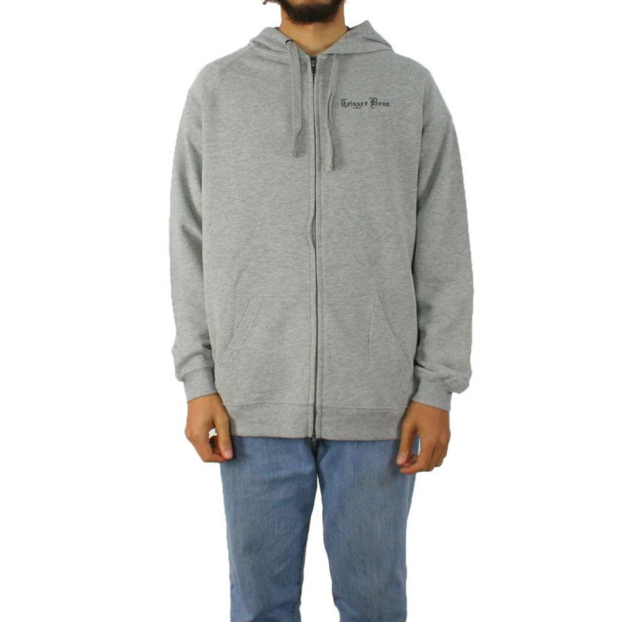 Jumpers & Hoodies * | Trigger Bros Embroidered Lw Zip Hoodie Mens In Marle Grey