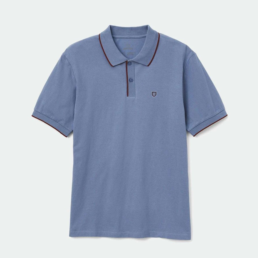 Shirts * | Brixton Proper Polo Knit Tee Mens In Slate Dark Brick Blue