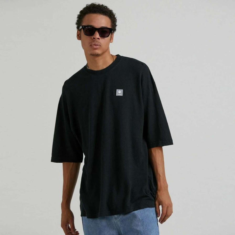 Tees * | Afends Daxon Hemp Oversized Tee Mens In Faded Black