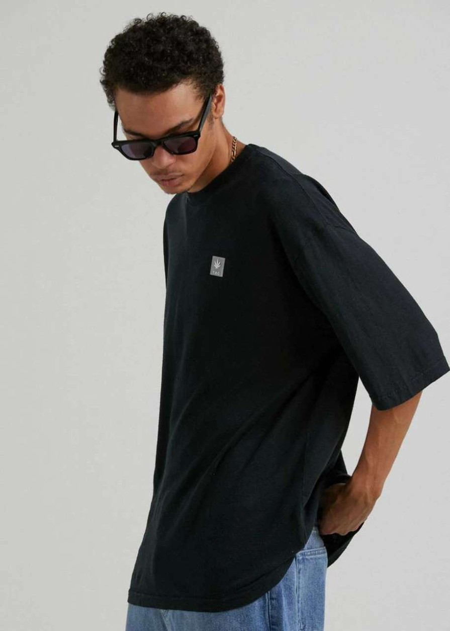 Tees * | Afends Daxon Hemp Oversized Tee Mens In Faded Black