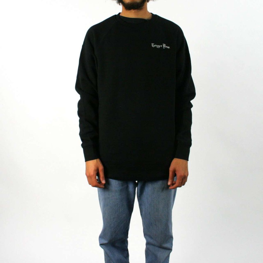 Jumpers & Hoodies * | Trigger Bros Embroidered Heavy Fleece Crew Mens In Black