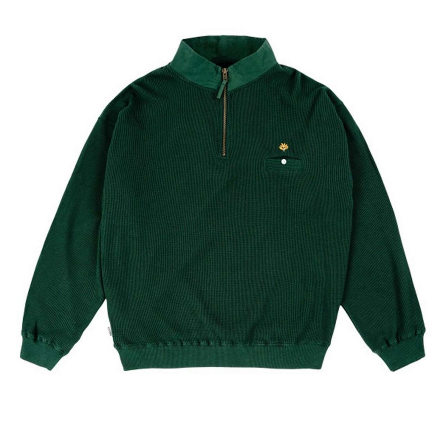 Jumpers & Hoodies * | Magenta Waffle Zip Long Sleeve Polo Mens In Green